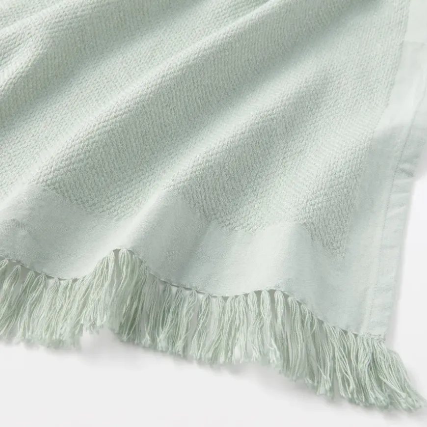 Indian Cotton Multipurpose Cloth with Fringes - Light Green