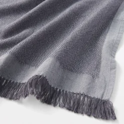 Indian Cotton Multipurpose Cloth with Fringes - Charcoal Gray
