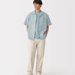 Men's Breathable Seersucker Open Collar Short Sleeve Shirt