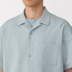 Men's Breathable Seersucker Open Collar Short Sleeve Shirt