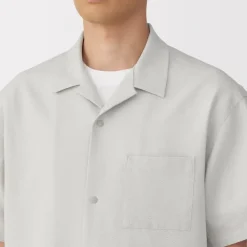 Men's Breathable Seersucker Open Collar Short Sleeve Shirt