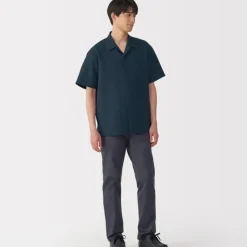 Men's Breathable Seersucker Open Collar Short Sleeve Shirt
