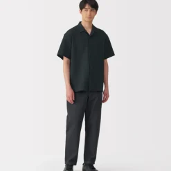 Men's Breathable Seersucker Open Collar Short Sleeve Shirt