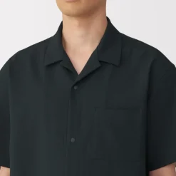 Men's Breathable Seersucker Open Collar Short Sleeve Shirt