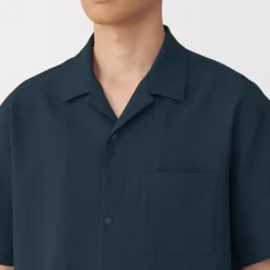 Men's Breathable Seersucker Open Collar Short Sleeve Shirt