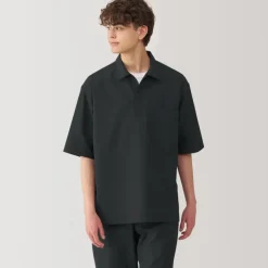 Men's Breathable Wide Half Sleeve Woven Polo Shirt