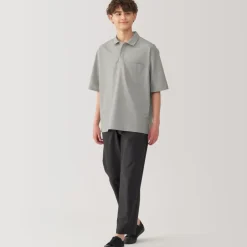 Men's Breathable Wide Half Sleeve Woven Polo Shirt