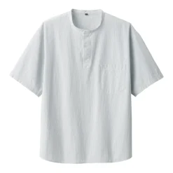 Men's Cool Touch Henley Neck Short Sleeve Woven Striped T-Shirt