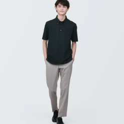 Men's Cool Touch Pique Button Down Short Sleeve Polo Shirt