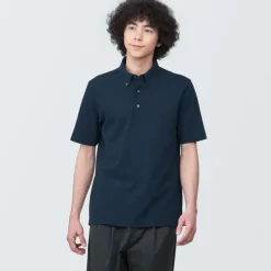 Men's Cool Touch Pique Button Down Short Sleeve Polo Shirt