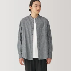 Men's Flannel Stand Collar Long Sleeve Patterned Shirt