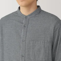 Men's Flannel Stand Collar Long Sleeve Patterned Shirt