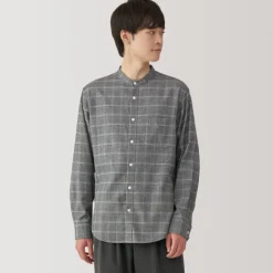 Men's Flannel Stand Collar Long Sleeve Patterned Shirt