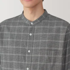 Men's Flannel Stand Collar Long Sleeve Patterned Shirt