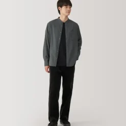 Men's Flannel Stand Collar Long Sleeve Patterned Shirt