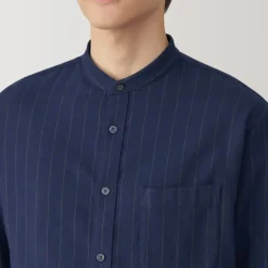 Men's Flannel Stand Collar Long Sleeve Patterned Shirt