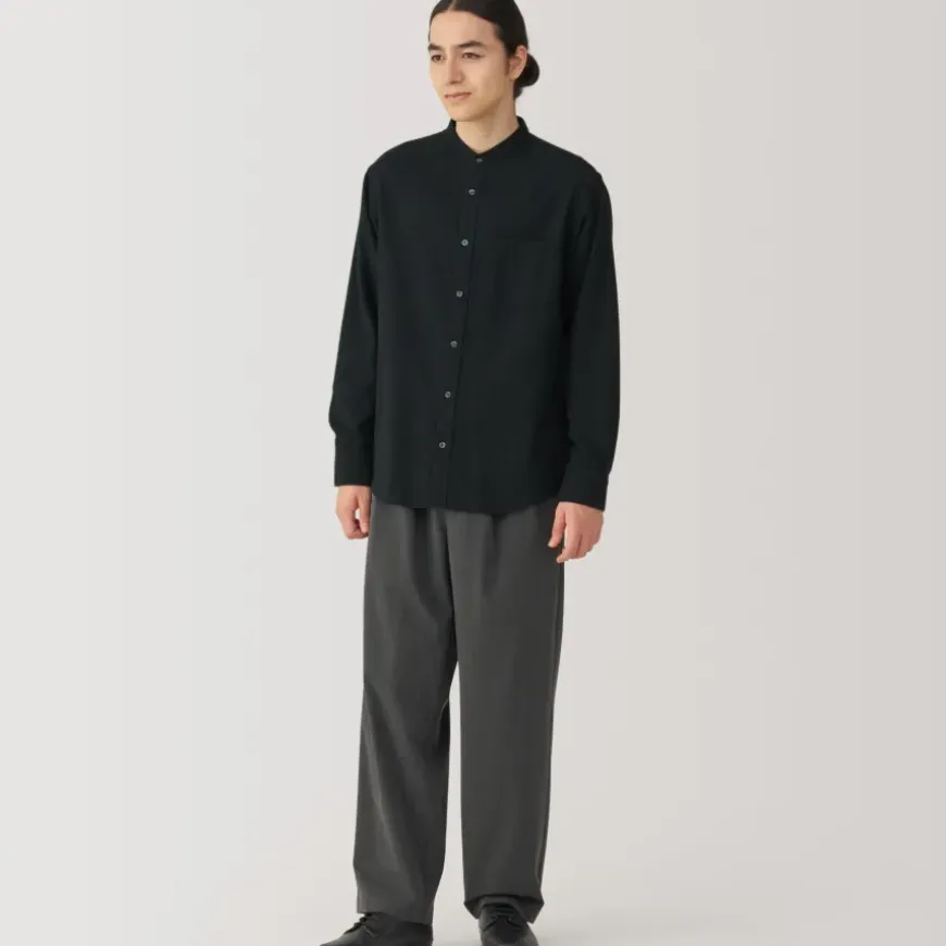 Men's Flannel Stand Collar Long Sleeve Shirt