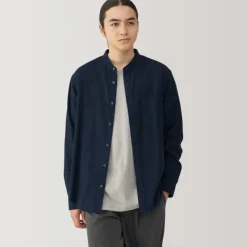 Men's Flannel Stand Collar Long Sleeve Shirt
