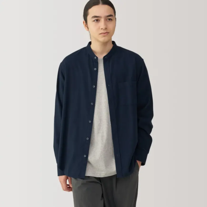 Men's Flannel Stand Collar Long Sleeve Shirt