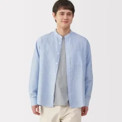 Men's Hemp Cotton Stand Collar Striped Shirt