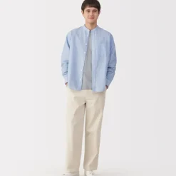 Men's Hemp Cotton Stand Collar Striped Shirt