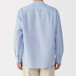 Men's Hemp Cotton Stand Collar Striped Shirt