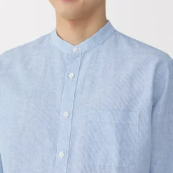 Men's Hemp Cotton Stand Collar Striped Shirt