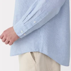 Men's Hemp Cotton Stand Collar Striped Shirt