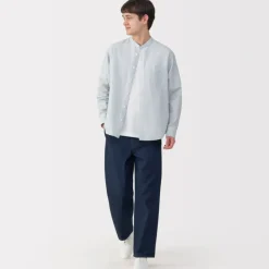 Men's Hemp Cotton Stand Collar Striped Shirt