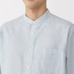 Men's Hemp Cotton Stand Collar Striped Shirt