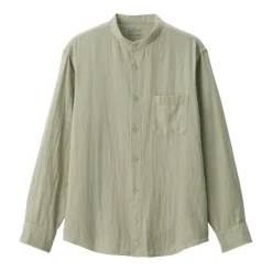 Men's Kapok Blend Double Gauze Stand Collar Long Sleeve Shirt