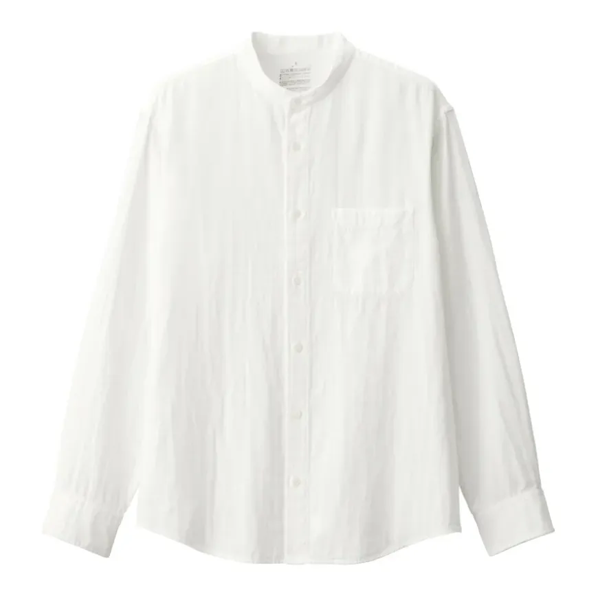 Men's Kapok Blend Double Gauze Stand Collar Long Sleeve Shirt
