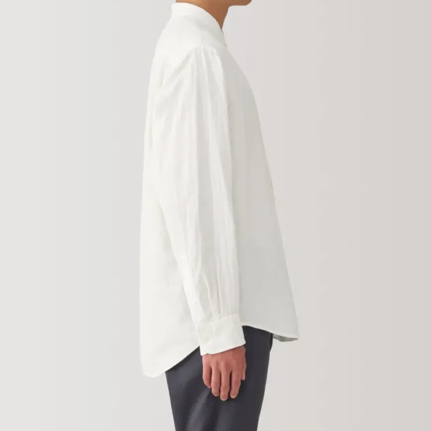Men's Kapok Blend Double Gauze Stand Collar Long Sleeve Shirt