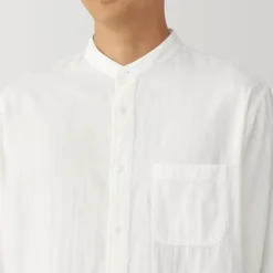 Men's Kapok Blend Double Gauze Stand Collar Long Sleeve Shirt