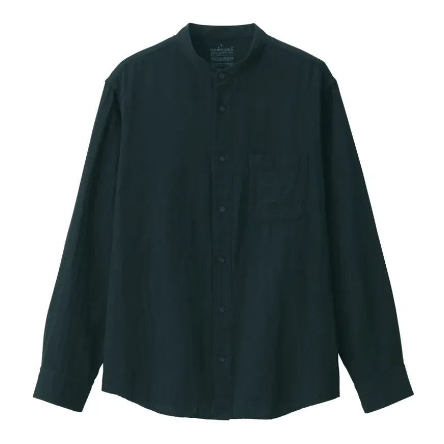 Men's Kapok Blend Double Gauze Stand Collar Long Sleeve Shirt
