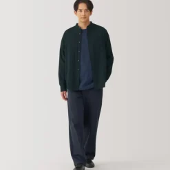 Men's Kapok Blend Double Gauze Stand Collar Long Sleeve Shirt