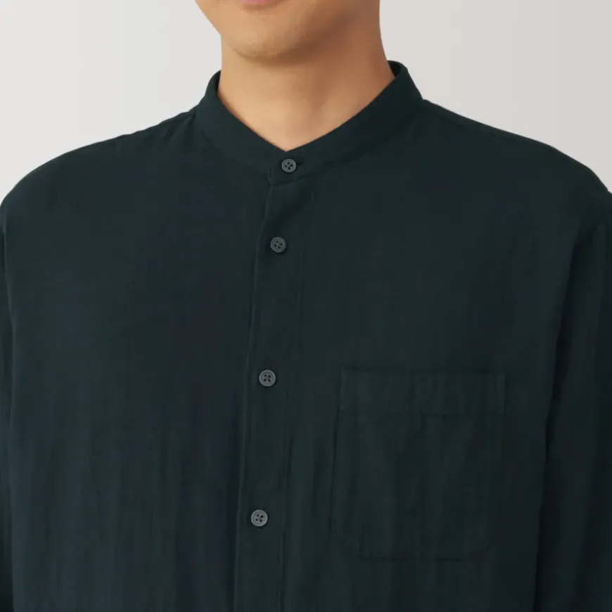 Men's Kapok Blend Double Gauze Stand Collar Long Sleeve Shirt