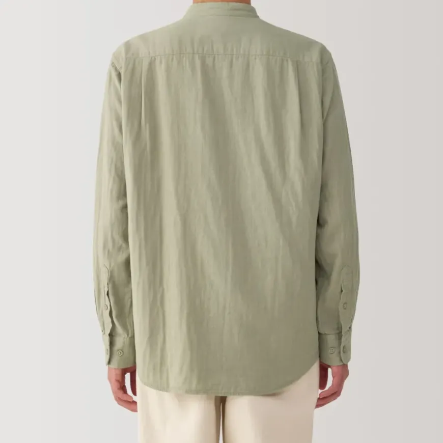Men's Kapok Blend Double Gauze Stand Collar Long Sleeve Shirt