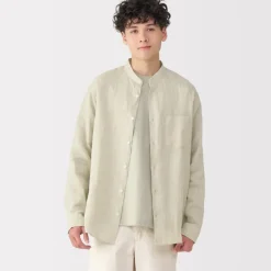 Men's Linen Stand Collar Shirt