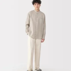 Men's Linen Stand Collar Shirt