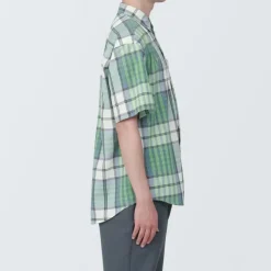 Men's Madras Check Button Down Short Sleeve Shirt