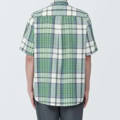 Men's Madras Check Button Down Short Sleeve Shirt