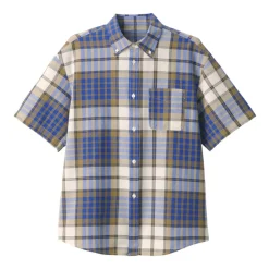 Men's Madras Check Button Down Short Sleeve Shirt