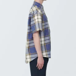 Men's Madras Check Button Down Short Sleeve Shirt
