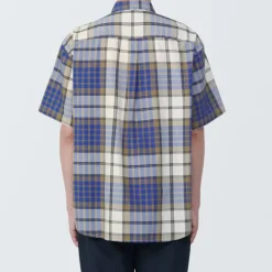 Men's Madras Check Button Down Short Sleeve Shirt