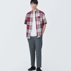 Men's Madras Check Button Down Short Sleeve Shirt