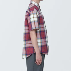 Men's Madras Check Button Down Short Sleeve Shirt