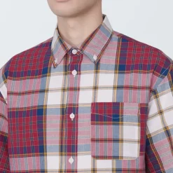 Men's Madras Check Button Down Short Sleeve Shirt