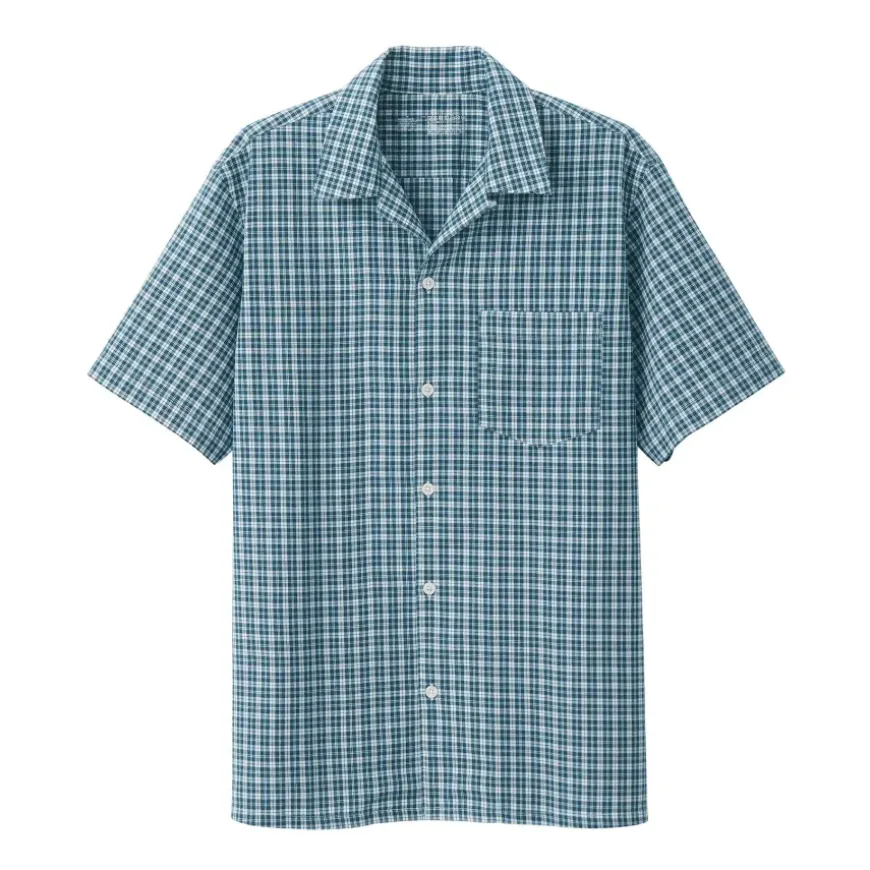 Men's Madras Check Open Collar Short Sleeve Shirt