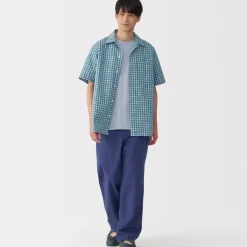 Men's Madras Check Open Collar Short Sleeve Shirt
